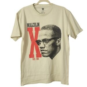 Malcolm X Legacy 100% Cotton Graphic T-Shirt Cream Short Sleeve, L